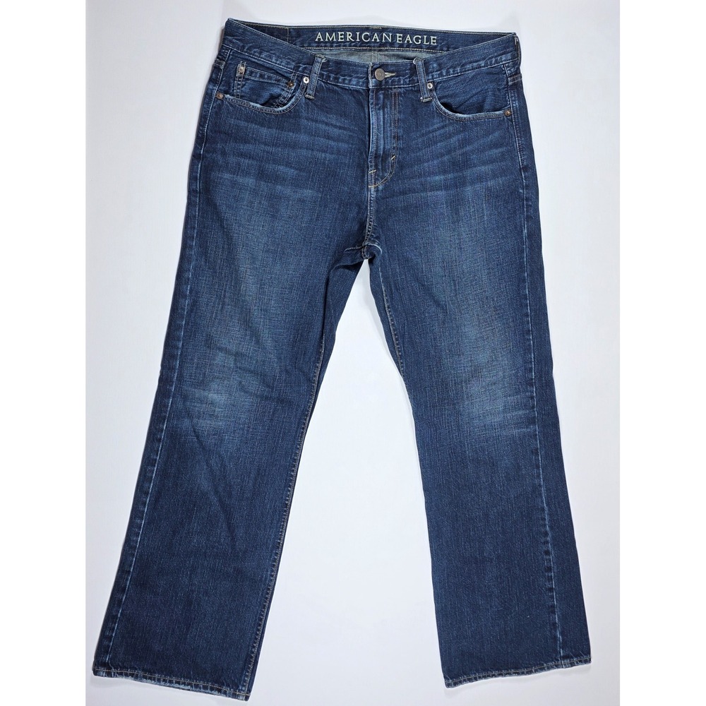 American Eagle Mens Straight Leg Dark Wash Denim Jeans 36x32 Blue 100% Cotton